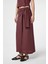 Bordo Keten Karışımlı Kuşaklı Kadın Etek 1