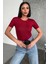 Rahat ve Şık Kısa Kollu Bisiklet Yaka Likralı Viskon Penye Body Bordo ( Lisinya ) 2
