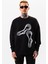 Erkek Siyah Oversize Sweatshirt Pamuklu Baskı Detaylı 1