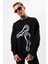 Erkek Siyah Oversize Sweatshirt Pamuklu Baskı Detaylı 2