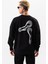 Erkek Siyah Oversize Sweatshirt Pamuklu Baskı Detaylı 4