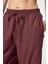 Bordo Keten Karışımlı Kadın Pantolon 4