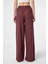 Bordo Keten Karışımlı Kadın Pantolon 5