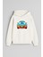 Mavi Araba Baskılı Ekru Kız Erkek Çocuk Kapüşonlu Sweatshirt 1