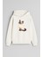 Siyam Kedi Baskılı Ekru Kız Erkek Çocuk Kapüşonlu Sweatshirt 1