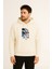 Futbolcu Ronaldo Baskılı Erkek Ekru Kapüşonlu Sweatshirt Hoodie 1