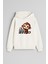 M Harfi Maymun Baskılı Ekru Kız Erkek Çocuk Kapüşonlu Sweatshirt 1