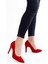Kırmızı Süet Aynalı Stiletto Topuklu Kadın Klasik Ayakkabı 1501E 1