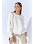 Kadın Ekru Bisiklet Yaka Kolları Çıtçıtlı Düşük Omuzlu Sweatshirt 2