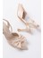 İNF-4505 Bej Saten Günlük Arkası Açık Kurdele Detaylı Topuklu Bayan Ayakkabı 4