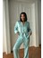 Kadın Su Yeşili Saten Uzun Pijama Takımı 2