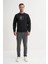 Siyah Erkek Dynamic Regular Fit Pamuk Karışımlı Baskılı Scuba Sweatshirt 2