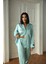 Kadın Su Yeşili Saten Uzun Pijama Takımı 4