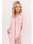 Kadın Giyim Pembe Çizgi Detaylı Pamuk & Modal Gömlek Pijama Takımı 7