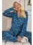 Mavi Cookie Desenli Önden Düğmeli Peluş Polar Pijama Takımı 1