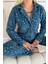 Mavi Cookie Desenli Önden Düğmeli Peluş Polar Pijama Takımı 4