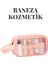 Pembe Makyaj Çantası, 15 Fonksiyonlu Makyaj Seti ve Tek Kullanımlık Havlu 2
