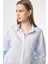 Mavi Relax Fit Çizgili Uzun Kollu Kadın Gömlek 3