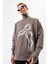 Erkek Vizon Sweatshirt Oversize Pamuklu Baskı Detaylı 1