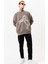 Erkek Vizon Sweatshirt Oversize Pamuklu Baskı Detaylı 3