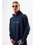 Erkek Lacivert Sweatshirt Oversize Kapüşonlu Baskılı Yumusaçık Kumaşlı 1