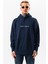 Erkek Lacivert Sweatshirt Oversize Kapüşonlu Baskılı Yumusaçık Kumaşlı 2