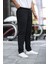 Erkek Bel Lastikli Düz Paça Jogger Siyah Pantolon 2
