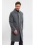 Erkek Gri Uzun Regular Fit Kaşe Kaban 4