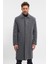 Erkek Gri Uzun Regular Fit Kaşe Kaban 3