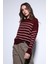Bordo Çizgili Triko Kazak 4