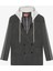 Kapüşonlu Şeritli Oversize Blazer Ceket Koyu Gri 1