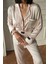 Pudra Krem Uzun Saten Pijama Takımı 3