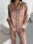 Krem Kahve Saten Uzun Pijama Takımı 2