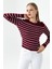Kadın Bisiklet Yaka Çizgili Desenli Triko Body Bordo - 25K 2059 1
