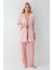 Kadın Modal Kutulu 3 Parça Pembe Sabahlık & Pijama Takımı 4