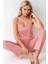Kadın Modal Kutulu 3 Parça Pembe Sabahlık & Pijama Takımı 5