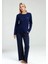 Kadın Uzun Kol Kutulu Lacivert 2 Parça Pijama Takımı 4