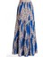 Viskon Kumaş Fırfırlı Üç Kat Uzun Mavi Kadın Etek 3