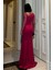 Kadın Esnek Krep Kumaş Kolları Tül ve Taş Detaylı Önü Drapeli Maxi Boy Balık Abiye Elbise Fuşya 583118 4