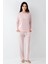Paris Büyük Beden Kadın Modal Pamuklu Pembe Düğmeli Uzun Kollu Pijama Takım 2