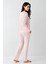 Paris Büyük Beden Kadın Modal Pamuklu Pembe Düğmeli Uzun Kollu Pijama Takım 4