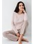 Paris Modal Pamuklu Kadın Pembe Desenli Uzun Kollu Pijama Takım 1