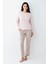 Paris Modal Pamuklu Kadın Pembe Desenli Uzun Kollu Pijama Takım 2