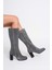 Kadın Hakiki Deri Topuklu Süet Çizme - Gri 1