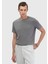 Gri Düz Bisiklet Yaka T-Shirt 1