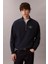 Erkek Rahat Kalıp Yarım Fermuarlı Yüksek Yaka Sweatshirt - Lacivert 1