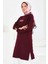 Önü Baskılı Yırtmaçlı Modal Tunik Bordo - 27704 1