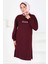 Önü Baskılı Yırtmaçlı Modal Tunik Bordo - 27704 3