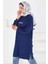 Önü Baskılı Yırtmaçlı Modal Tunik Lacivert - 27704 3