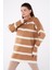 Çizgili Triko Tunik Vizon - 27741-VIZON 2
